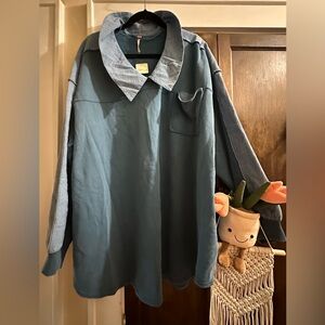 NWT L Free People Madeline Sweatshirt - moroccan blue combo